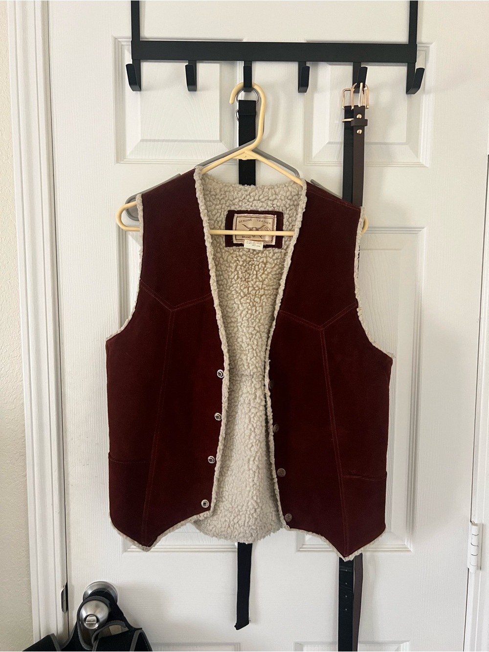 Genuine Leather Brand Burgundy and Cream Sherpa-Lined Jacket